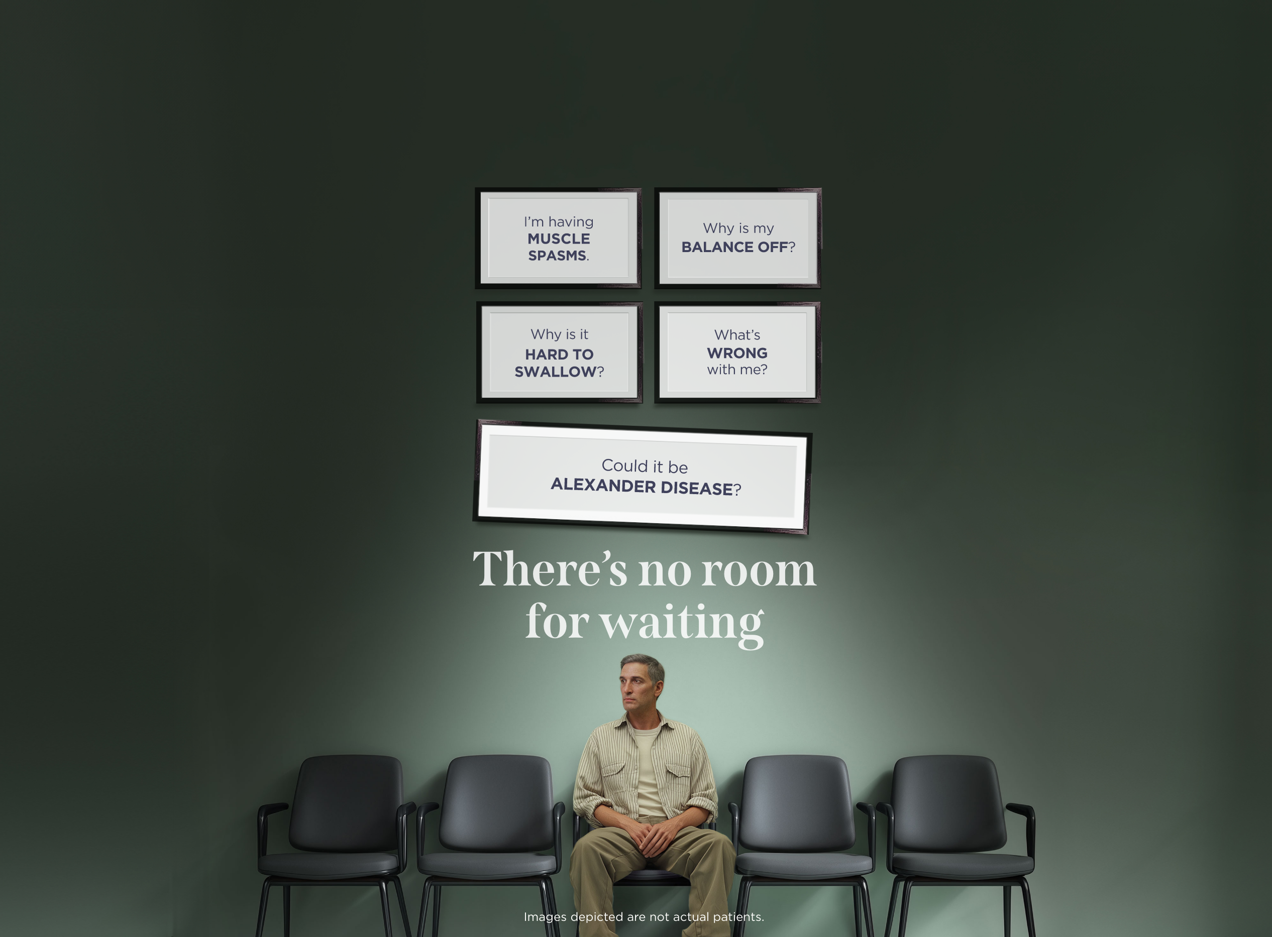 A man sitting in a doctor’s waiting room, with multiple posters on the wall of various messages. [96]