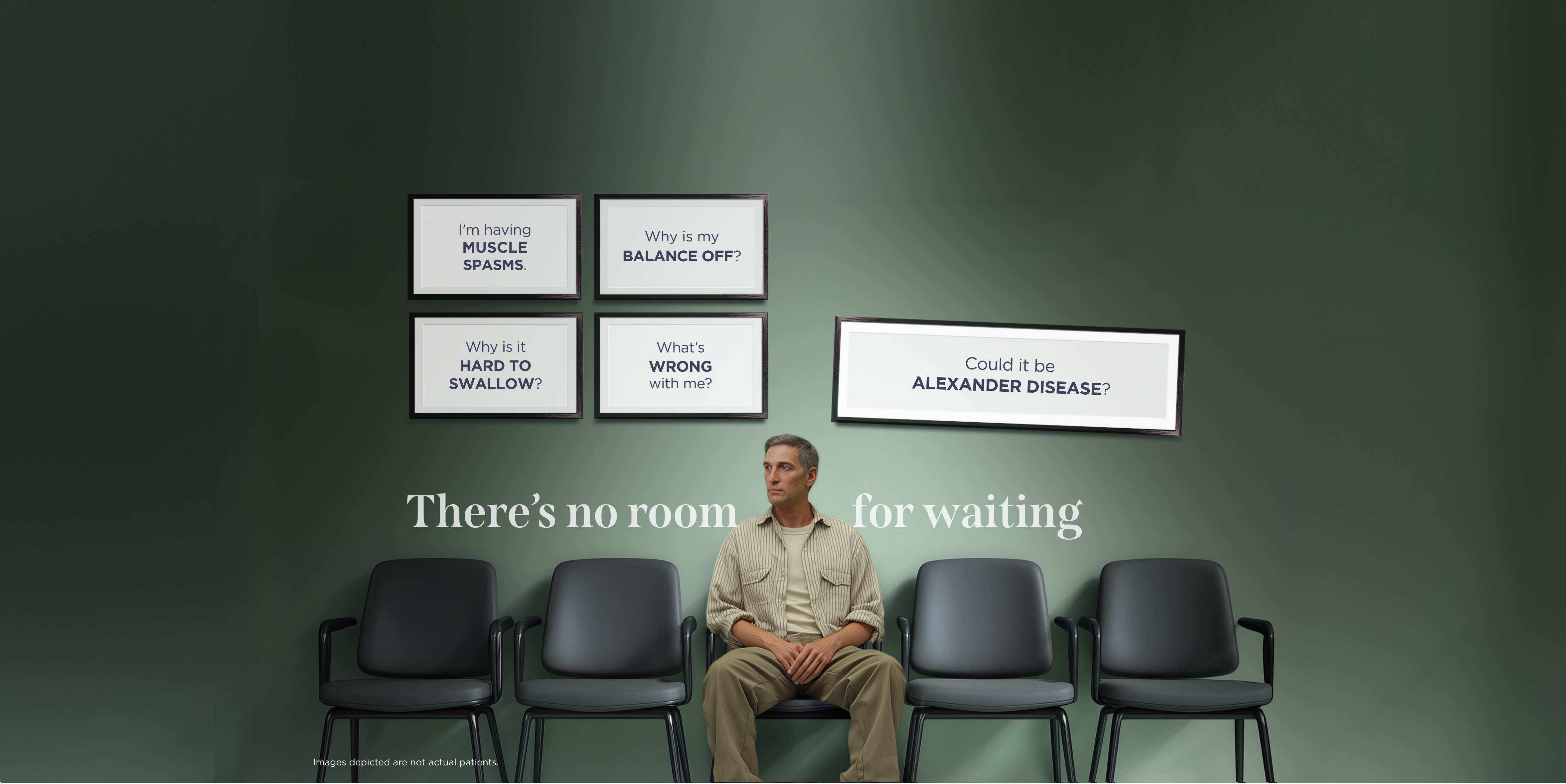 A man sitting in a doctor’s waiting room, with multiple posters on the wall of various messages. [96]