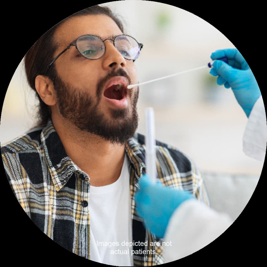 A gloved hand swabbing a man’s cheek for a DNA sample.
