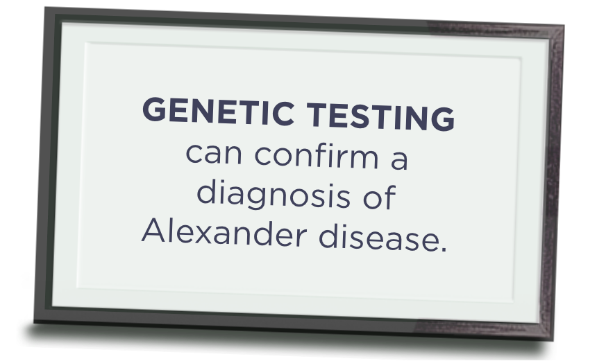 Poster with the phrase “Genetic testing can confirm a diagnosis of Alexander disease.”